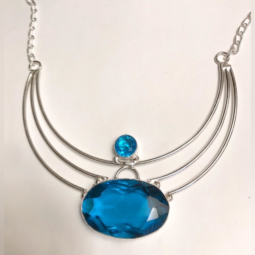 Blue Topaz Stamped 925 Sterling Silver Necklace